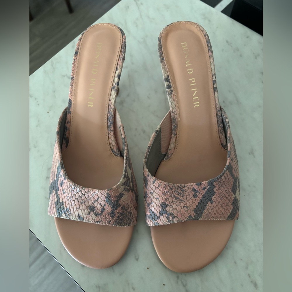 Donald J. Pliner Pink Snakeskin-Print Slide Mules